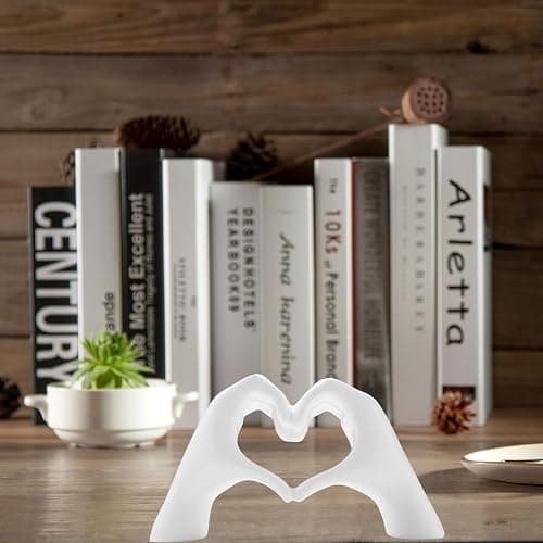 Small Heart Hands Sculpture Decor for Living Room Bedroom Bookshelf Coffe Table and Office Display, Love Finger Statue Modern Aesthetic Home Decor, Unique Gift for Wedding Christmas Birthday (White) thumbnail 6