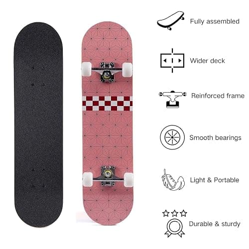 Skateboard for Beginners, Standard Complete Skateboard 31 Inch Double Kick Concave Deck with 7 Layer Maple Wood, Smooth Wheels & Bearings thumbnail 3