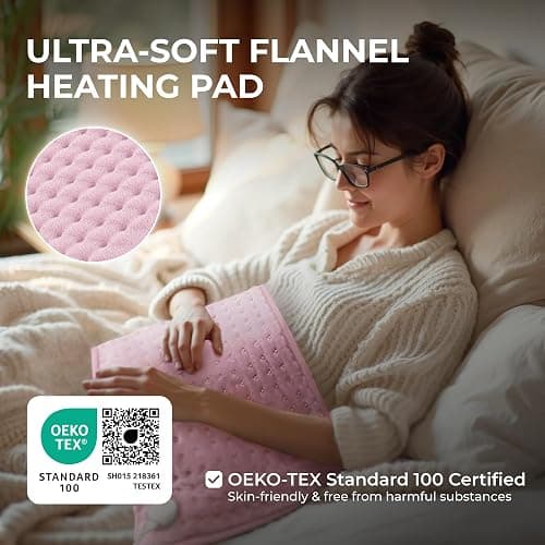 BR Bringer Infrared Electric Heating Pad - for Back Pain & Cramps - Auto-Off, 6 Heat Settings, Overheat Protection, LED Display & Machine Wash Fabric - German Quality Brand (Pink, 23.6 x 11.8 inch) thumbnail 3