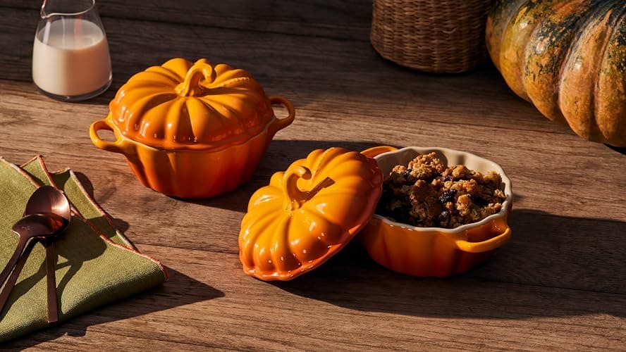 Le Creuset Stoneware Figural Pumpkin Petite Cocotte, 12 oz., Persimmon thumbnail 6