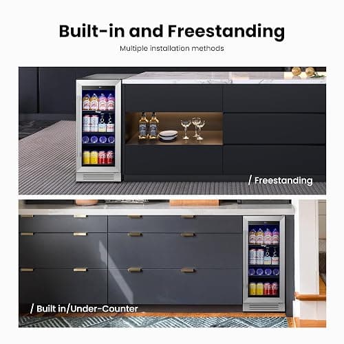 Yeego 15 Inch Beverage Refrigerator – 80 Can Mini Fridge with Glass Door, Built-In or Freestanding Cooler for Home Bar Office thumbnail 7