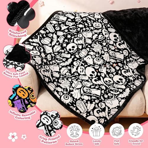 ROYAMOON Halloween Boo Washable Coloring Blanket Kit for Kids & Adults | 20 Washable Markers, 40x60 Inch, Ages 3+, Reusable Arts and Crafts Gift, Ideal for Family Decor, Daily Use and Travel thumbnail 5