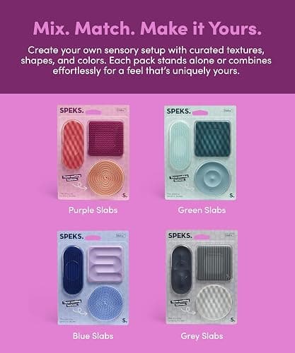 Speks Slabs Silicone Sensory Stickers | Calming Strips & Fidget Stickers for Desk | Anxiety & Focus Tool for Teens and Adults | Purple 3-Pack thumbnail 6
