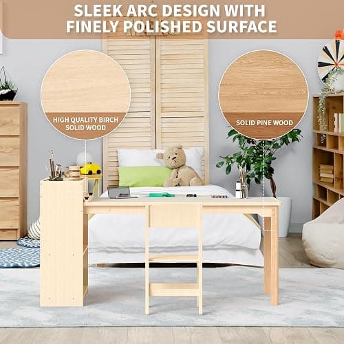 Puecrof Bureau Enfant avec Chaise en Bois de Bouleau – Table Créative avec Rangement pour Dessin, Bricolage et Jeu thumbnail 4