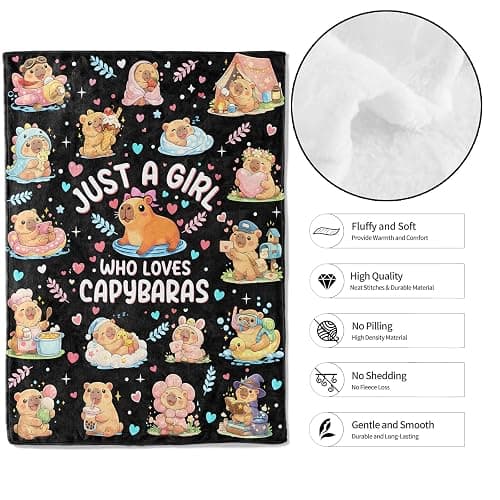 MIEPOS Cute Cartoon Capybara Throw Blanket, 50x60in, Soft Lightweight Flannel, Just A Girl Quote Blankets,Gifts for Women Girls,for Couch Travel Office Home Living Room Cabin Decor thumbnail 3