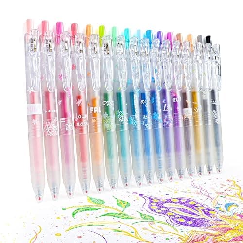 HANKU Glitter Gel Pens, 16 Assorted Colors Sparkle Gel Glitter Pens, 0.7mm Fine Tip Retractable Colored Glitter Pens for Adults Journaling Coloring Drawing Doodling (16 COLORS)… - 16 colors - Image 1