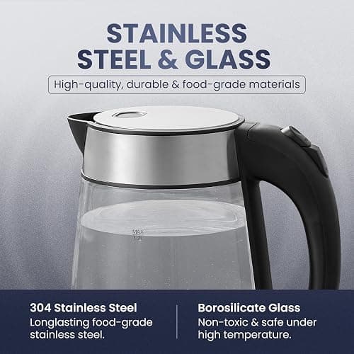 Elite Gourmet EKT-602 BPA-Free Electric Glass Kettle, Cordless 360° Base | Stylish Blue LED Interior, Auto Shut-Off Function, Quickly Boil Water for Tea & More thumbnail 6