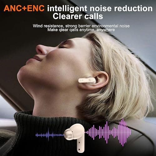 THREE PEACHES Wireless Earbuds Bluetooth 5.4 Headphones, Touch Screen, Active Noise Cancelling, USB Charging Case for iPhone/Android thumbnail 4