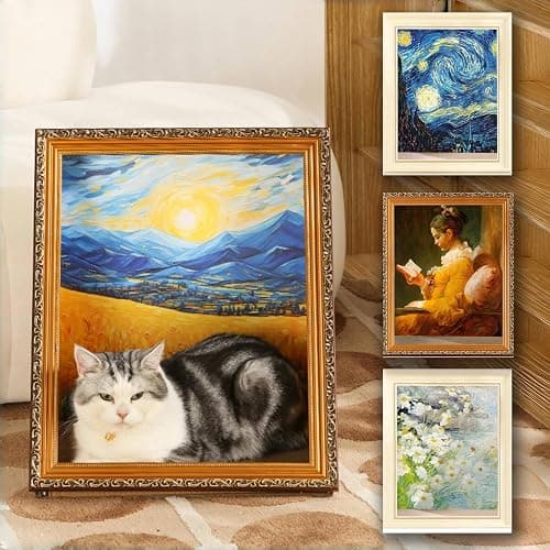 Oil Painting Cat House with Scratcher,Cat Bed Art Picture Frame Scratching Board Playing Tent Box, Assemble Kitty Couch Cave Condo Creative Pets Furniture - Kitty Living in Famous Painting thumbnail 2