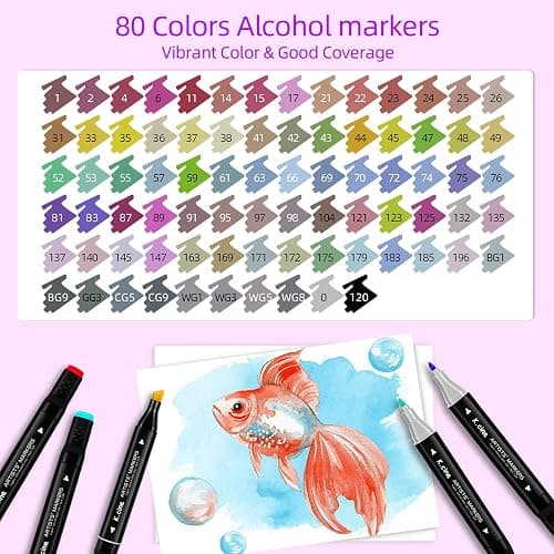 K.CINE 80 Colors Alcohol Markers for Adult Coloring Books, Dual Tip Art Markers with Brush Tip & Chisel Tips for Coloring, Illustrations, Drawing, Sketching with Carrying Case thumbnail 4