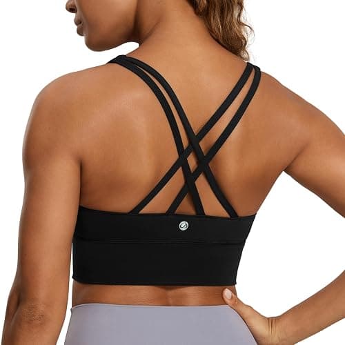 CRZ YOGA Naked Feeling Strappy Longline Sports Bras for Women - Medium Impact Criss Cross Yoga Padded Workout Crop Top - Image 1