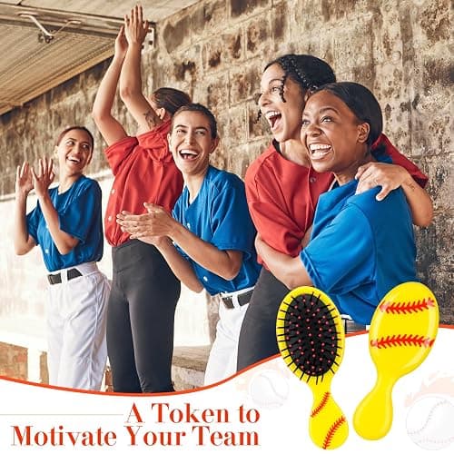 SiliFine 12 Pcs Mini Detangling Hair Brushes for Softball Team Gifts, Sports Parties - Plastic with Yellow Bristles thumbnail 5