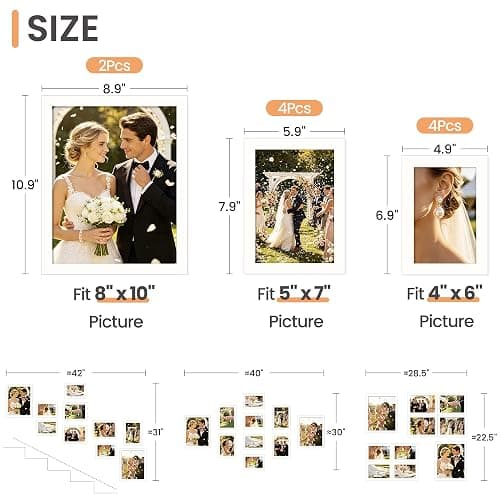 upsimples 10 Pack Picture Frames Collage Wall Decor for Mounting or Tabletop Display, Photo Gallery Frame Set for Family, Multi Sizes Including 8x10, 5x7, 4x6, White | Multi Picture Frames Collage Wall Decor, Gallery Wall Frame Set, Gift For Christmas, Mothers' day, Wedding, Dorm, Living Room thumbnail 3