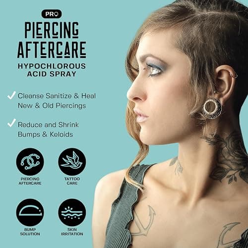 BASE LABORATORIES Piercing Aftercare Hypochlorous Acid Spray PRO 8 oz, HOCl | Ear Piercing Cleaner, Nose Aftercare Spray, HOCl Saline Mist, Keloid Bump Care, Wound Wash, Belly Piercing thumbnail 3