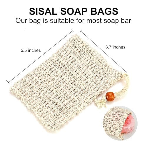 Soap Bag, Natural Sisal Soap Saver Bag Pouch Mesh Net Waste Plastic-Free Exfoliating Foaming and Drying Soap Holder for Shower (4 Pack) thumbnail 3