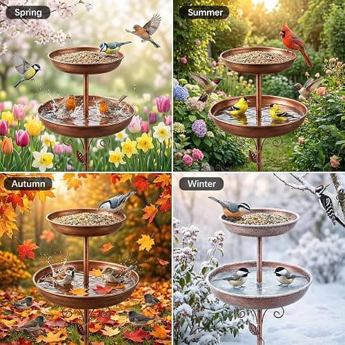 Metal Bird Bath for Outside, 47'' Adjustable Standing Bird Feeder for Outdoors, 2 in 1 Metal Birdbaths & Birdfeeder, Vintage Bird Bath Feeder Bowl, Bird Baths Water Bowl with Stable 5-Pronged Base thumbnail 5