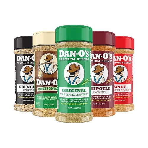 Dan-O's 5 Bottle Seasoning Set, Small Bottles, 5 Pack, Includes Original, Spicy, Chipotle, Crunchy and Cheesoning Seasonings, Sugar Free, Zero Calorie, All-Purpose Seasoning Kit - Image 1