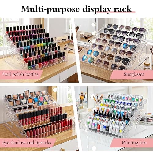 Oqqlin 2 Pcs 7 Layers Nail Polish Organizer, Clear Plastic Nail Polish Stand Large Essential Oil Storage Holder for Cosmetic, Eyeglasses, Perfume, Jewelry, Lipstick thumbnail 7