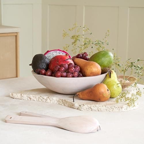 KIBAGA Extra Large Wooden Salad Bowl Set With Serving Utensils - A Beautiful Party Salad & Fruit Bowl With Serving Spoons Perfect for Your Dinner Party - Decorative & Practical Kitchen Must-Have thumbnail 5