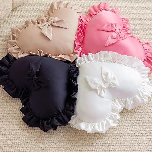 MOJUN Black Heart Pillow, Soft Heart Shaped Pillow with Bow Ruffle Design Love Room Decor Pillows for Sofa Bed Chair Cute Heart Shaped Throw Pillow Cushion for Bedroom Living Room thumbnail 4