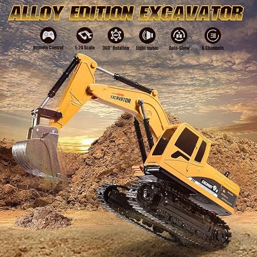 Onadrive Construction Excavator Toy - Kids Toy Engineering Digger Truck, Remote Control Rechargable Hydraulic Car for 3 4 6 7 8 Year Old Boys Girls, Educational Toys for Kids & Children thumbnail 3