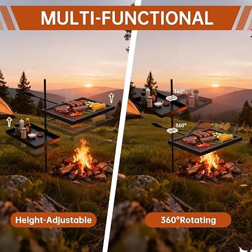ABSCONDO Height-Adjustable Campfire Grill grate, Swivel Fire Pit Grilling Grate, Heavy Duty Portable Over Fire Cooking Grate with Handbag for Outdoor Camping Hiking Backpacking and Family Gatherings thumbnail 5