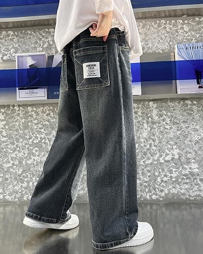 Rolanko Boys Baggy Jeans, Wide Leg Elastic Waist Denim Pants Loose Fit Trousers Vintage Y2K Streetwear thumbnail 3