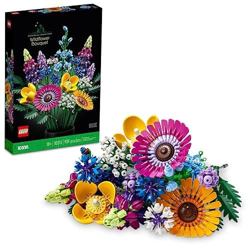 LEGO Botanicals Artificial Wildflower Bouquet - Fake Indoor Flowers Building Set for Home, Kitchen, Desk Decoration, Adults Ages 18+ - Gift for Her and Him - 10313 - Multicolor