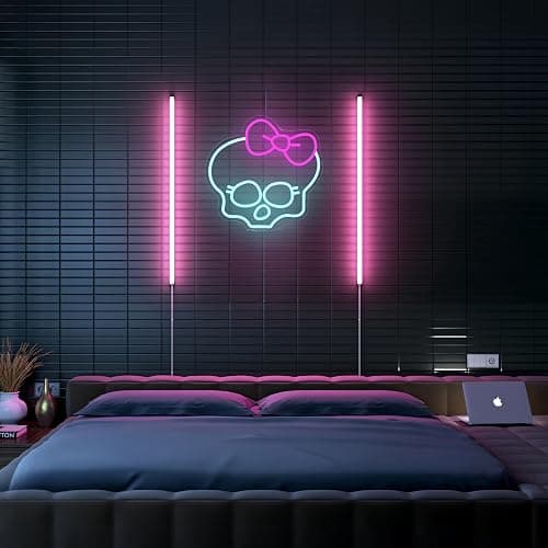 Skull Neon Sign for Room Decor Monster High Neon Light LED Skull with bow Sign Neon Sign for TV Series Fans Gifts Man Cave Wall Decor Dormitory Decoration USB Powered Dimmable 13"*12.6" thumbnail 5