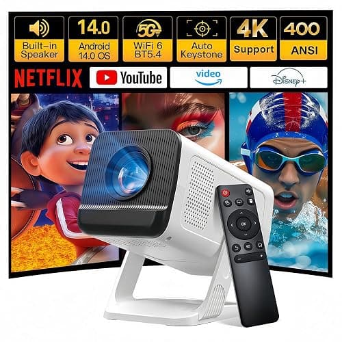Built-in Apps 1080P 4K Support Mini Projector with Android 14, Phone Remote | Portable Smart Projector with WiFi 6 and Bluetooth 5.4 for Bedroom Auto Keystone Compatible with Netflix/iOS/HDMI/TV Stick X1 - Image 1