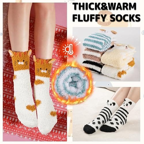 COOPLUS Fuzzy Socks for Women Warm Fluffy Cozy Winter Soft Home Slipper Socks (5 Pairs) thumbnail 3