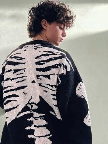 Aelfric Eden Skeleton Sweater Crew Neck Vintage Oversized Long Sleeve Y2k Pullover Skull Halloween Sweater thumbnail 5
