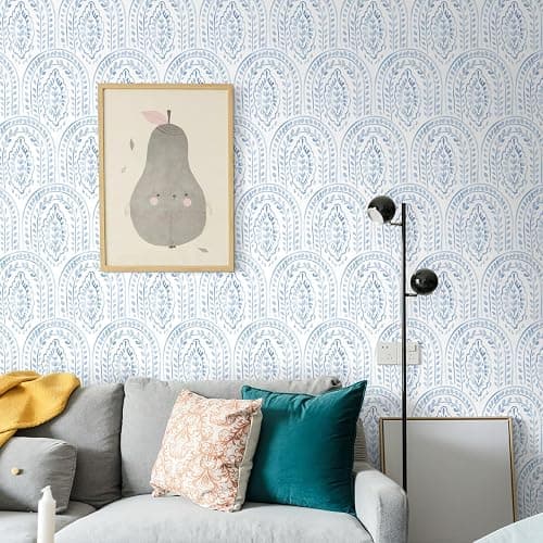 EeeComing Blue Peel and Stick Wallpaper Boho Wall Paper Peel and Stick Modern Contact Paper Self Adhesive Wallpaper for Bedroom and Bathroom Removable Cabinet Shelf Liner Vinyl 17.3”X393” thumbnail 2