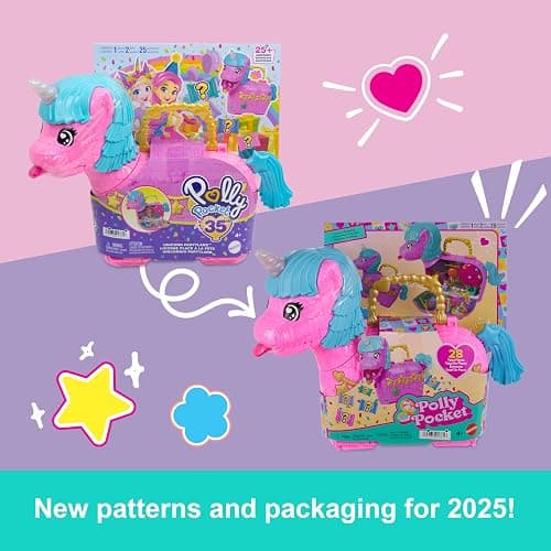 ​Polly Pocket Dolls & Playset with Pets & 25+ Surprise Accessories, Birthday Celebration Unicorn Partyland Playset, Hot Air Balloon Ride thumbnail 6