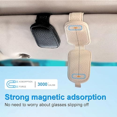 LTOHOE 2 Pack Sunglass Holder for Car, Magnetic Leather Sunglasses Holder and Ticket Card Clip, Universal for Different Size Glasses, Car Visor Accessories(Beige) thumbnail 3