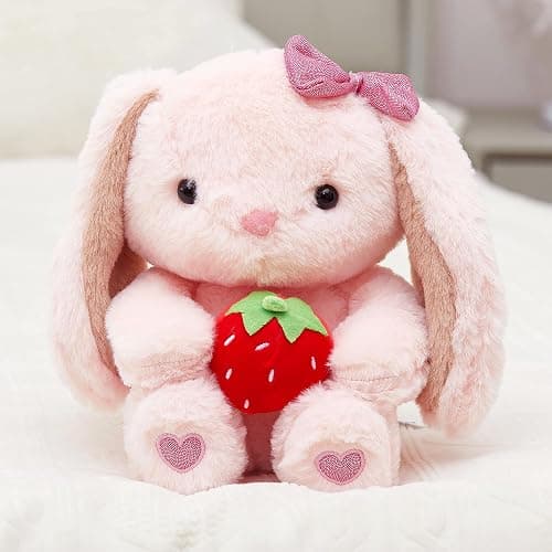 CozyWorld Strawberry Bunny Rabbit Plush Stuffed Animals Pink Plushie Floppy Ear with Strawberry Fluffy Soft Toy Gifts for Kids Girls Boys(10inch) thumbnail 4
