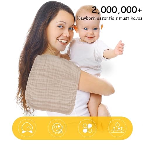 Lovely Care 12 Pack Muslin Burp Cloths 100% Cotton Muslin Cloths Large 20''x10'' Extra Soft and Absorbent Baby Burping Cloth - Brown thumbnail 6