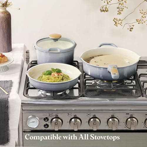 CAROTE 20pcs Titanium Cookware Set, Pots and Pans Set Detachable Handle | Non-Stick, Non-Toxic, PFAS and PFOA Free, Induction Compatible, Dishwasher & Oven Safe, Space Saving, Camping Cooking, Gray thumbnail 6