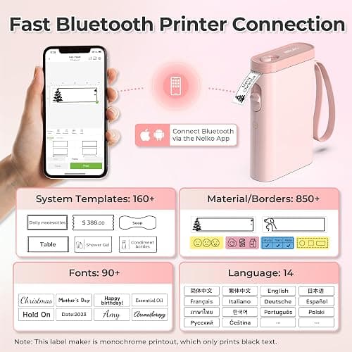 Nelko Label Maker Machine with Tape, P21 Bluetooth Label Printer, Wireless Mini Label Makers with Multiple Templates for Organizing Office Home, Pink thumbnail 2