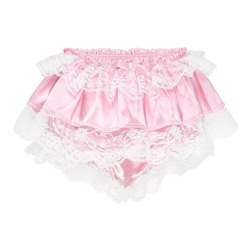 Satini Frilly Lace Sissy Ruffled French Knickers Briefs Lingerie Silky Satin Underwear Panties - Image 1
