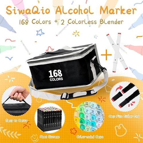 SiwaQio Alcohol Markers with APP, 168+2 Colors Dual Tip Art Marker for Adults Coloring Books, Alcohol Based Illustration Markers Set for Adult Artist Drawing Sketching Painting Lettering Cards thumbnail 5