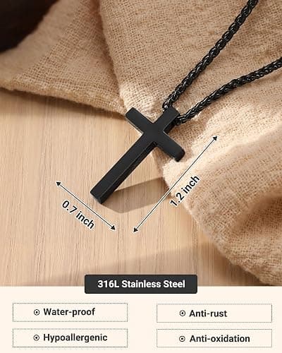 UNGENT THEM Be Strong in Faith – Bible Verse Stainless Steel Cross Necklace for Men Teen Boys Christian Christmas Gifts thumbnail 3