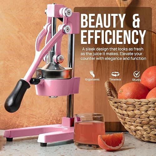 Zulay Kitchen Cast-Iron Orange Juice Squeezer - Heavy-Duty, Easy-to-Clean, Professional Citrus Juicer - Durable Stainless Steel Lemon Squeezer - Sturdy Manual Citrus Press & Orange Squeezer (Pink) thumbnail 4