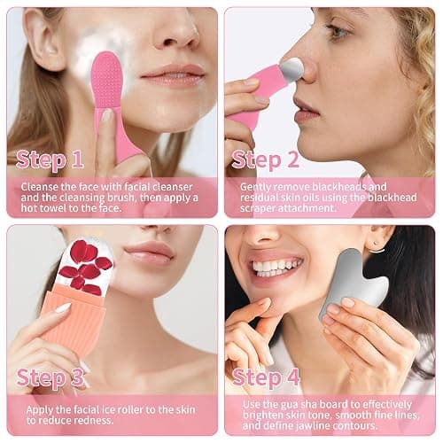 EUHBLE 3-in-1Face Ice Roller, Stainless Steel Gua Sha & Cleansing Brush Set | DIY Cold Therapy Kit for Puffiness Brighten Facial Lift,Reusable Spa Tools for All Skin Types Self-Care Gift for Women thumbnail 5