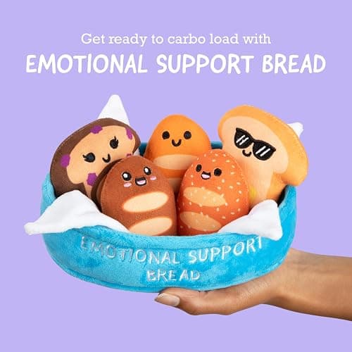 Emotional Support Bread, Cute Stuffed Animals by Relatable | Squishy Toys and Plushies, Great Gift Ideas for Loved Ones of All Ages, Includes 5 Plushies with Carrying Basket thumbnail 4