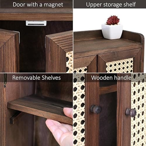 Ikee Design Wood Storage Cabinet with Rattan Doors, with Removable Shelves | COUNTERTOP ORGANIZER: Wooden cabinet with magnetic rattan doors and removable shelves for coffee, cups and pantry items. thumbnail 5