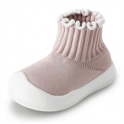 EUFANCE Baby Girl Sock Shoes Toddler Ruffle Walking Shoes Infant Non-Slip Slippers Soft Rubber Sole Sneakers Lightweight Breathable Barefoot Shoes - Image 1