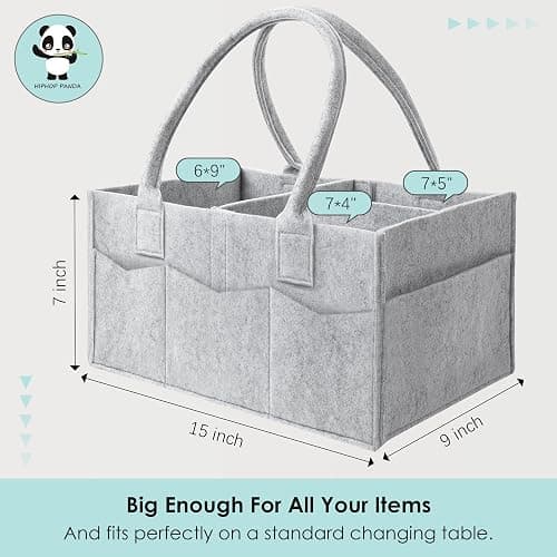 HIPHOP PANDA 2-Pack Diaper Caddy Organizer - Nursery Storage Bin & Car Organizer for Diapers, Wipes, and Baby Essentials - Dual-Color Solid Set (Grey/Oatmeal), Large Size thumbnail 2