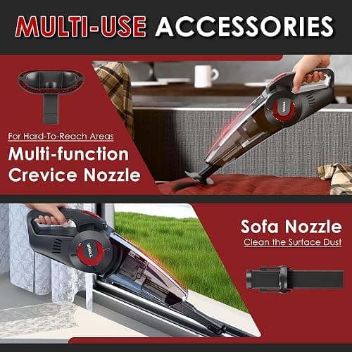whall Handheld Cordless Car Vacuums, Wet and Dry Use 9000Pa Strong Suction Vacuums, Rechargeable Portable Vacuum Cleaner with LED, Charging Dock, Lightweight Mini Vacuum for Car, Home and Office, Red thumbnail 4