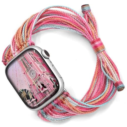 JR.DM Boho Watch Bands Compatible with Apple Watch 40mm 41mm 38mm 44mm 42mm 45mm 46mm Women, Cute Handmade Friendship Bracelet Hippie String Art for iWatch Series SE/11/10/9/8/7/6/5/4/3/2/1 - Image 1
